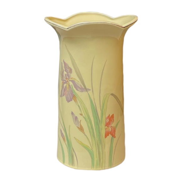 Vintage Scalloped Rim Cream Color Floral Design Vase from Japan 8"